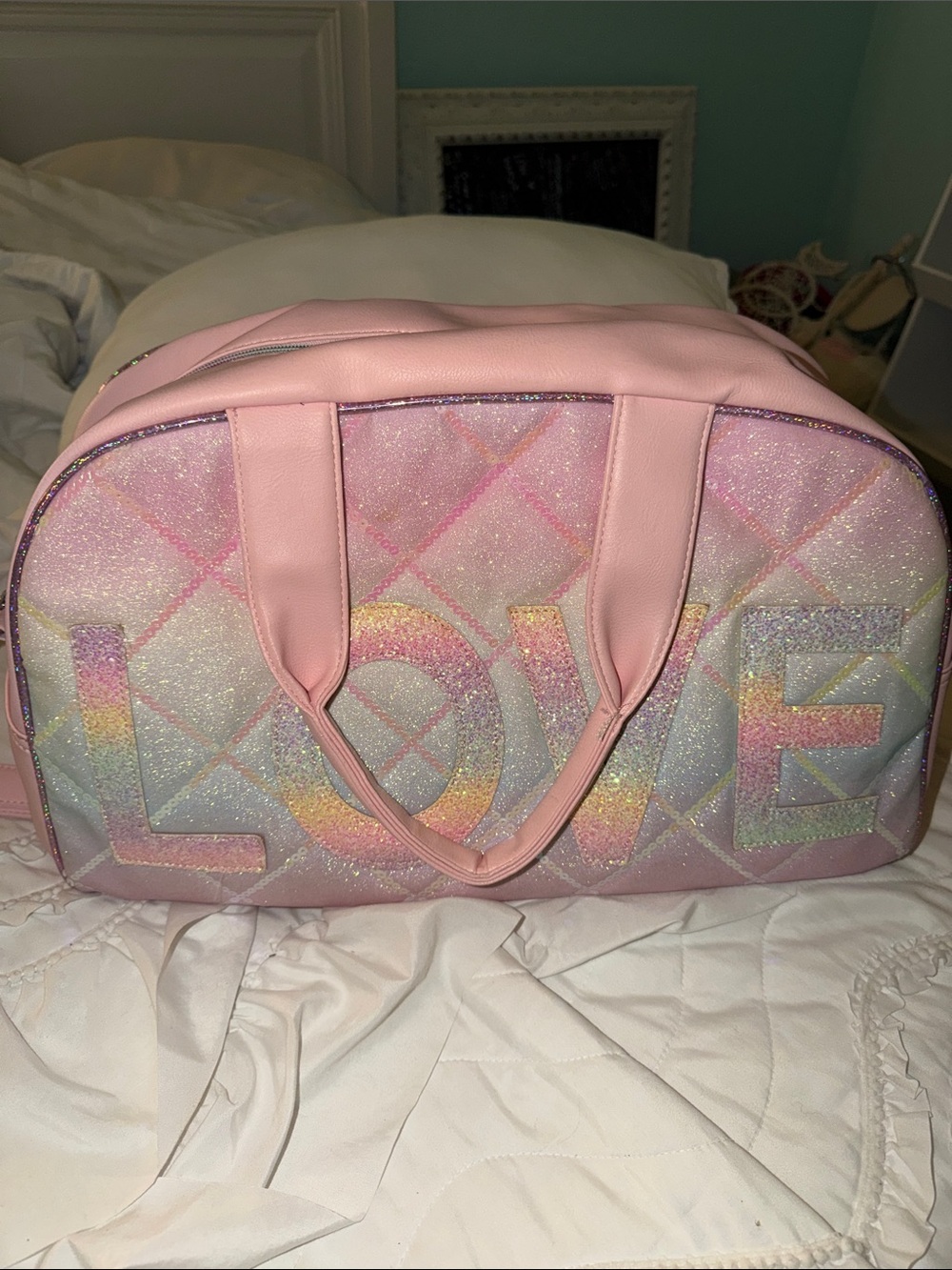 Pink Glitter 'LOVE' Carry Bag